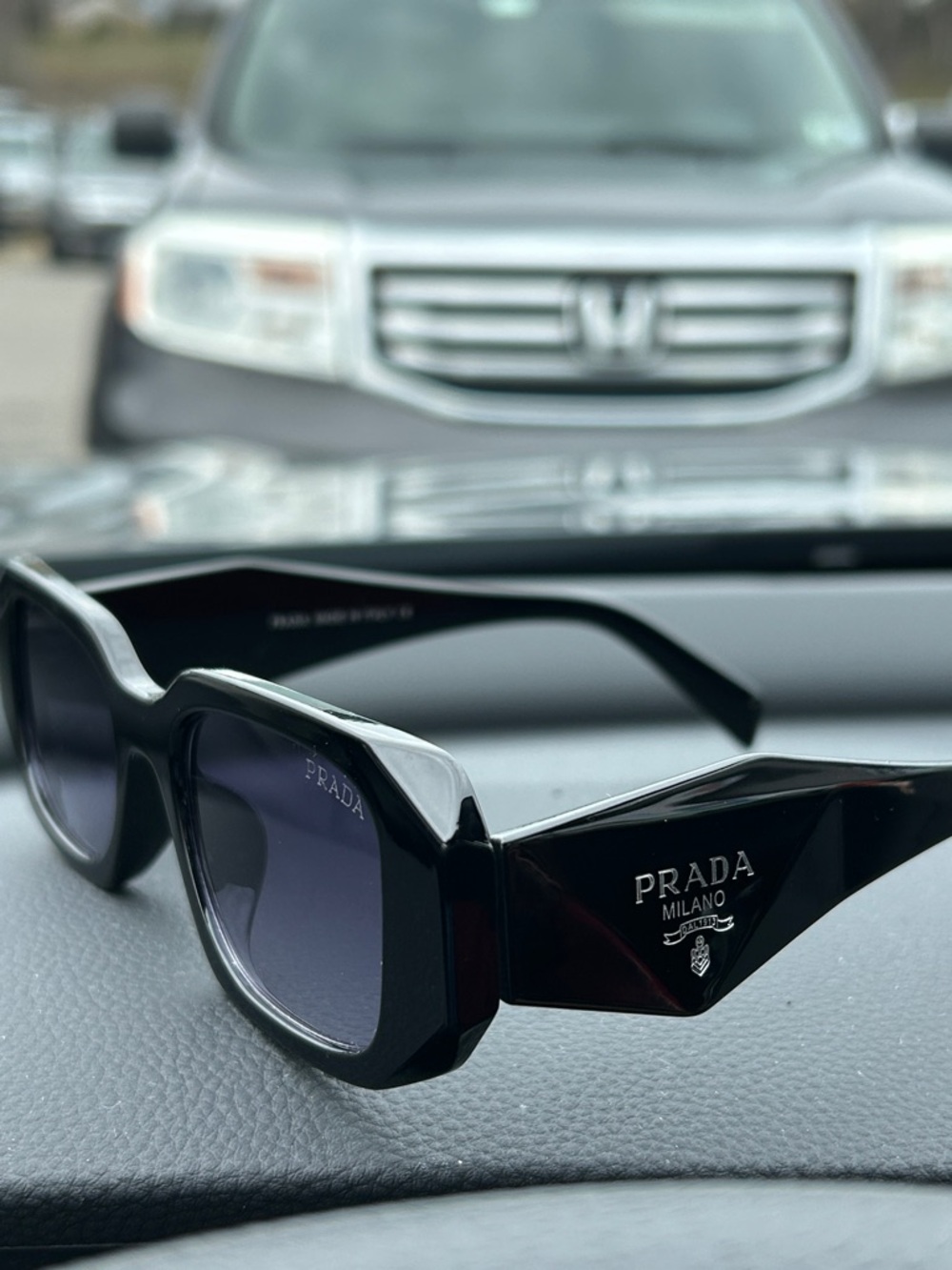 Prada Black Chunky Acetate Sunglasses with Dark Lenses